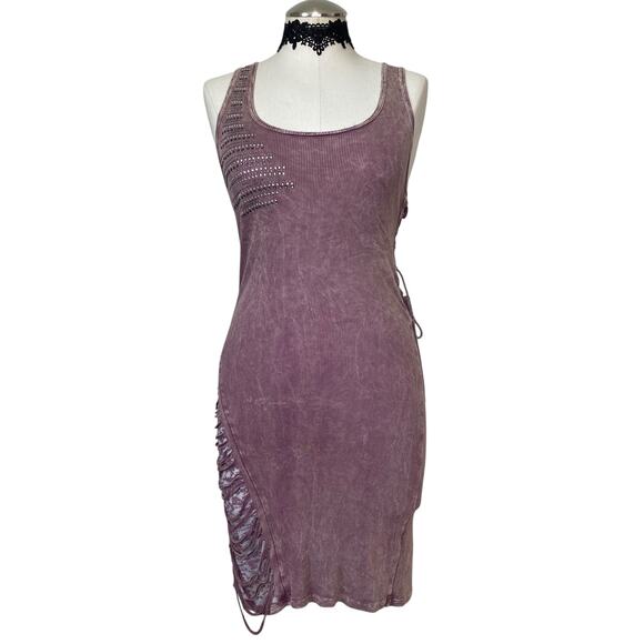 T Party VTG Y2K 90s Purple Distressed Body Con Tank Dress - Picture 1 of 11